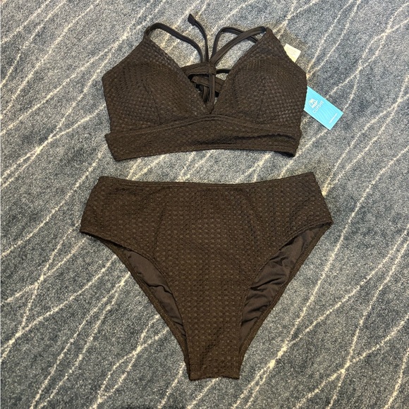 NWT Midnight Textured V-Neck Top & Low-Rise Hipster Bikini Set - Picture 7 of 7